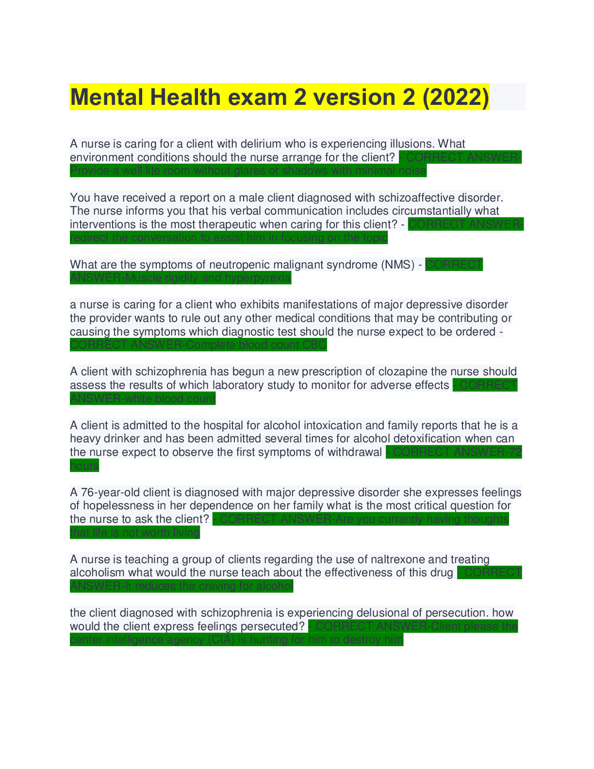 Preview image for Mental Health exam 2 version 2